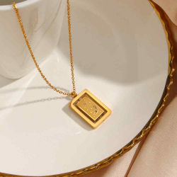 Steel Zircon Necklaces Steel Necklace Zirconia - Rectangle Planets - Two Sided - 41+5 cm - Gold Plated