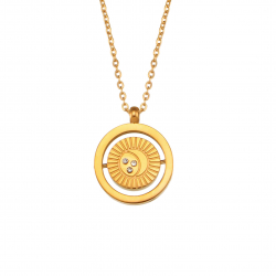 Steel Zircon Necklaces Steel Necklace Zirconia - Circle Planets - Two Sided - 41+5 cm - Gold Plated