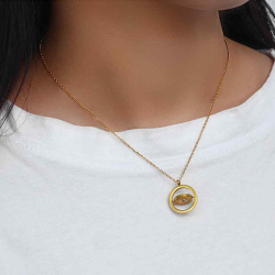 Steel Zircon Necklaces Steel Necklace Zirconia - Circle Planets - Two Sided - 41+5 cm - Gold Plated