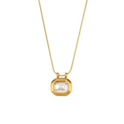 Steel Zircon Necklaces Steel Necklace Zirconia - Emerald Cut 16 mm - 40 + 5 cm - Gold Plated