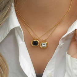 Steel Zircon Necklaces Steel Necklace Zirconia - Emerald Cut 16 mm - 40 + 5 cm - Gold Plated