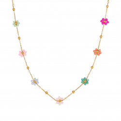  Steel Flower Necklace - Multi Zirconia - 36+5cm - Gold colour