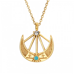 Steel Zircon Necklaces Zirconia Steel Necklace - Enamel Turquoise - Moon - 40+5 cm - Gold color