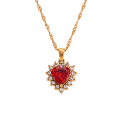 Collar Acero Circonita Collar Acero - Corazon -Circonita Granate - 41+5 cm - Color Oro