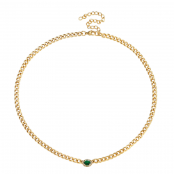  Steel Necklace - Zirconia Verde 5*7mm - 45+8cm - Gold Colour