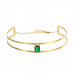 Collar Acero Circonita Choker Acero - Rígido Doble - Circonita Verde - Color Oro