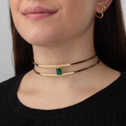 Colliers Argent Zircone Choker Aceir - Rigide réglable - Zircon vert - Plaqué or