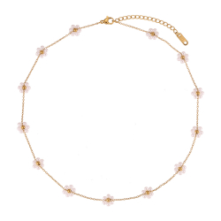 Collar Acero Circonita Collar Acero Flor - Flor Perla - 36+5cm - Color oro