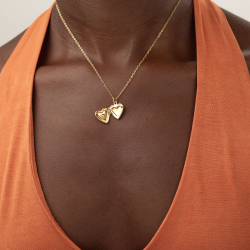 Collar Acero Circonita Collar Acero Porta Foto - Corazón - 42 + 5 cm - Bañado Oro