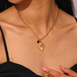 Collar Acero Circonita Collar Acero - Cruz y Corazon - 40+5cm - Color Oro y Color Plata