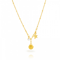 Collar Acero Circonita Collar Acero - Circonita - Estrella y Concha - 45+5cm - Color Oro y Color Acero