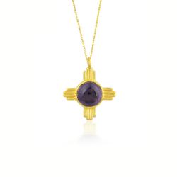 Bronze Stone Necklaces Minerals Necklace - Zia Symbol 20mm - 38+6cm - Gold Plated