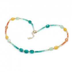 Bronze Stone Necklaces Multicolor Mineral Necklace - 42 + 5 cm - Gold Plated