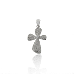 Silver Zircon Pendants Zirconia Pendant - Cross 23*17mm - Rhodium Silver and Ruthenium Plated