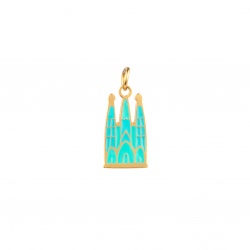 Steel Charms Steel Charm - Sagrada Familia  - Rectangular Turquoise and Mint Enamel - 15 x 9 mm - Gold Colour