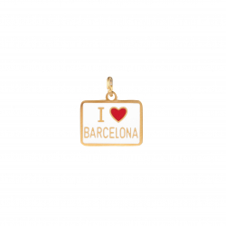 Steel Charms Steel Charm - I Love Barcelona  - Rectangular White Enamel - 15 x 11 mm - Gold Colour