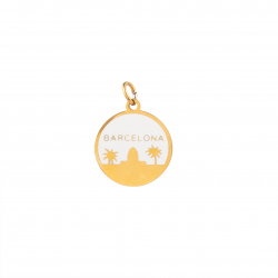 Steel Charms Steel Charm - Torre de Glòries  - White Enamel Circle - 15 mm - Gold Colour