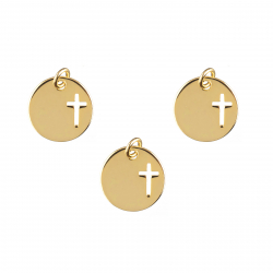 Charm Glattes Silber Charm Plakette Kreuz - 5 Einh. 12 mm - Vergoldet und rhodiniertes Silber und Roségold