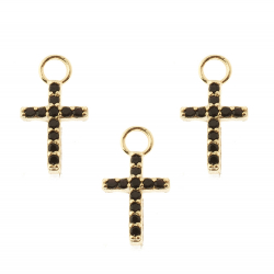 Silver Zircon Charms Zirconia Charm - Cross 8*6mm - Black Zircon