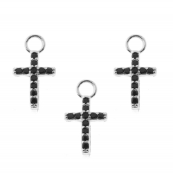 Silver Zircon Charms Zirconia Charm - Cross 8*6mm - Black Zircon