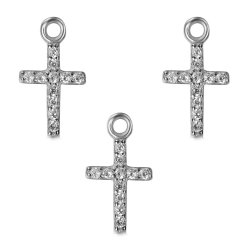 Silver Zircon Charms Zirconia Charm - Cross 8 * 6 - White Zircons