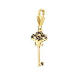 Silver Zircon Charms Zirconia Charm - Key 7*15 mm - Gold Plated Silver And Rhodium Plated Silver