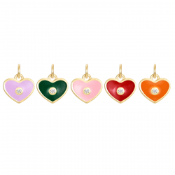 Silver Zircon Charms Charm Heart Zirconia - Enamel - 8 mm - Gold Plated