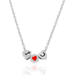 Silver Necklaces Silver Necklace - I love U - Red Enamel - Gold Plated and Rhodium Silver