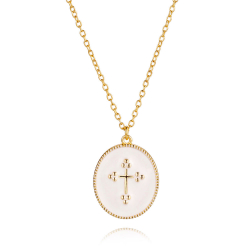 Silver Necklaces Silver Necklace - Cross 16mm - White Enamel - Gold Plated and Rhodium Silver