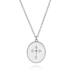 Silver Necklaces Silver Necklace - Cross 16mm - White Enamel - Gold Plated and Rhodium Silver