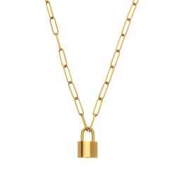 Steel Necklaces Necklace Lock - 48 cm -  Gold Plated_x000D_