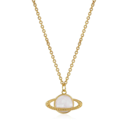 Silver Necklaces Saturn Necklace - Enamel White - 38 + 5cm
