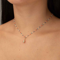 Silver Necklaces Enamel Necklace - Multi Pendant - 38+4cm - Gold Plated