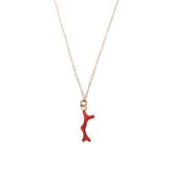Collar Plata Lisa Collar Amuleto de Coral - 38+5cm - Enamel Roja - Bañado Oro y Plata Rodiada