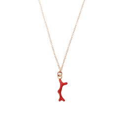 Colliers Argent Lisse Collier Amulette de Corail - 38+5 cm - Émail de couleur Rouge - Dorure Or et Argent Rhodié