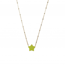 Silver Necklaces Glitter Necklace - Neon Green Star - 30+10 cm - Gold Plated