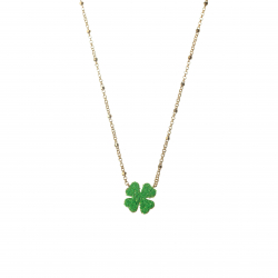 Collar Plata Lisa Collar Purpurina - Hoja de trébol Verde - 30+10 cm - Bañado Oro