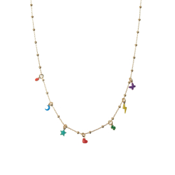 Silver Necklaces Charm Necklace - Enamel Multi - 38+5 cm - Gold Plated and Rhodium Silver
