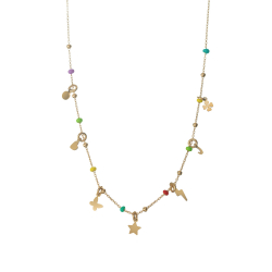 Collar Plata Lisa Collar Charms - Enamel Multi - 38+5 cm - Bañado Oro y Plata Rodiada