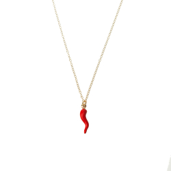 Silver Necklaces Chilli Necklace - Red Enamel  - 38+5 cm - Gold Plated and Rhodium Silver