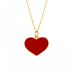 Silver Necklaces Heart Necklace - Red Enamel - 38 + 6 cm - Gold Plated Silver