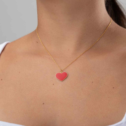 Silver Necklaces Heart Necklace - Red Enamel - 38 + 6 cm - Gold Plated Silver