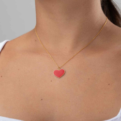 Collar Plata Lisa Collar Corazon - Enamel Rojo - 38 + 6 cm - Plata Bañado Oro_x000D_