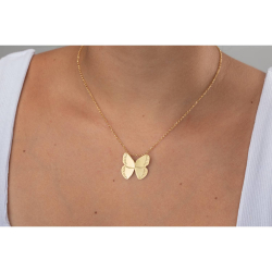 Silver Necklaces Butterfly Necklace - 40 + 5 cm - Gold Plated and Rhodium Silver