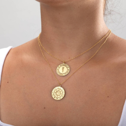 Collar Plata Lisa Collar Medalla Amuletos - 38 + 5 cm - Bañado Oro y Plata Rodiada