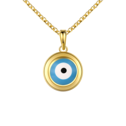 Silver Necklaces Silver Necklace - Good Luck Turkish Eye - Turquoise Enamel - Gold Plated Silver And Rhodium Plated Silver