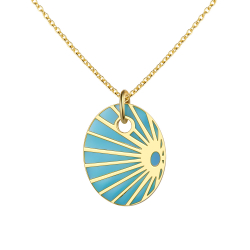 Colliers Argent Lisse Collier Soleil Rayures - Émail Turquoise - 40 + 5 cm - Dorure Or