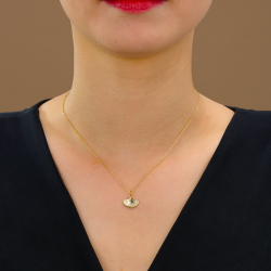 Halsketten Silber Zirkonia Halskette – Muschel 13*9 mm – 38 + 6 cm – vergoldet und rhodiniertes Silber