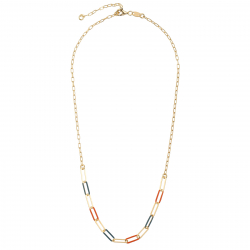 Collar Plata Lisa Collar Eslabon Enamel Multi - 38+4 cm Bañado en Oro