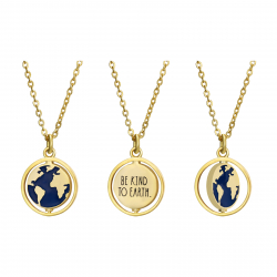Collar Plata Lisa Collar Enamel Azul - Mundo 13 mm - 38 + 4 cm - Bañado Oro y Plata Rhodiada